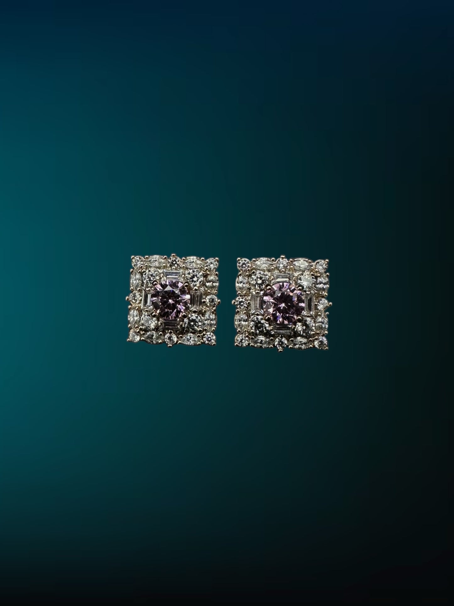Square Pink Diamond Earrings