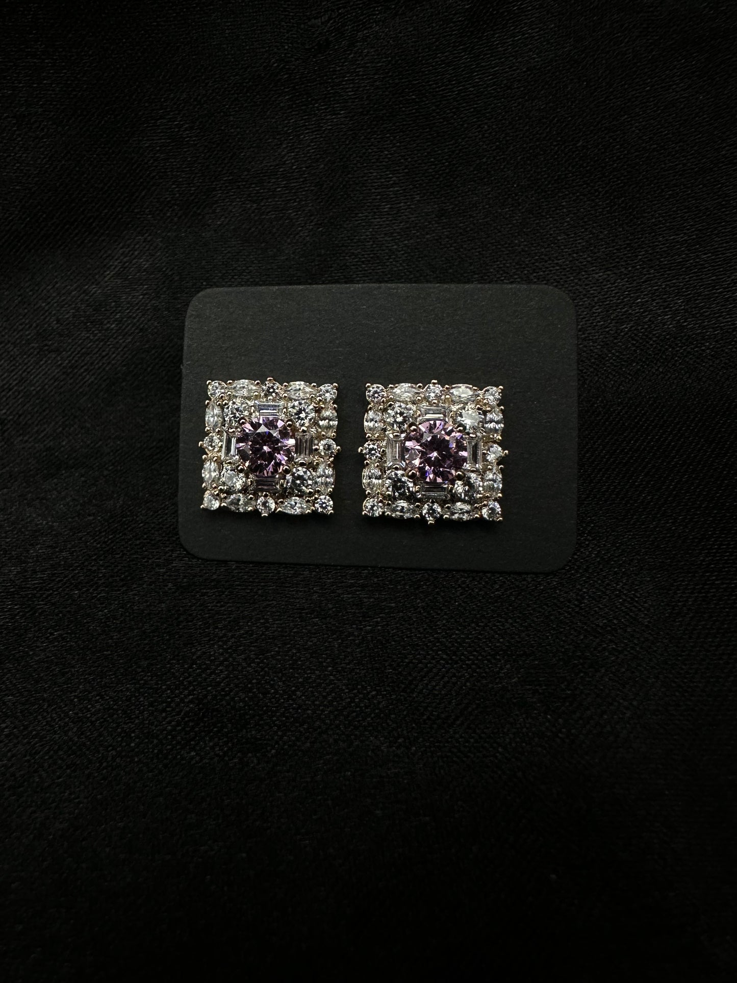 Square Pink Diamond Earrings