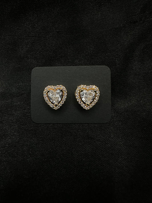 Gold Heart Diamond Earrings