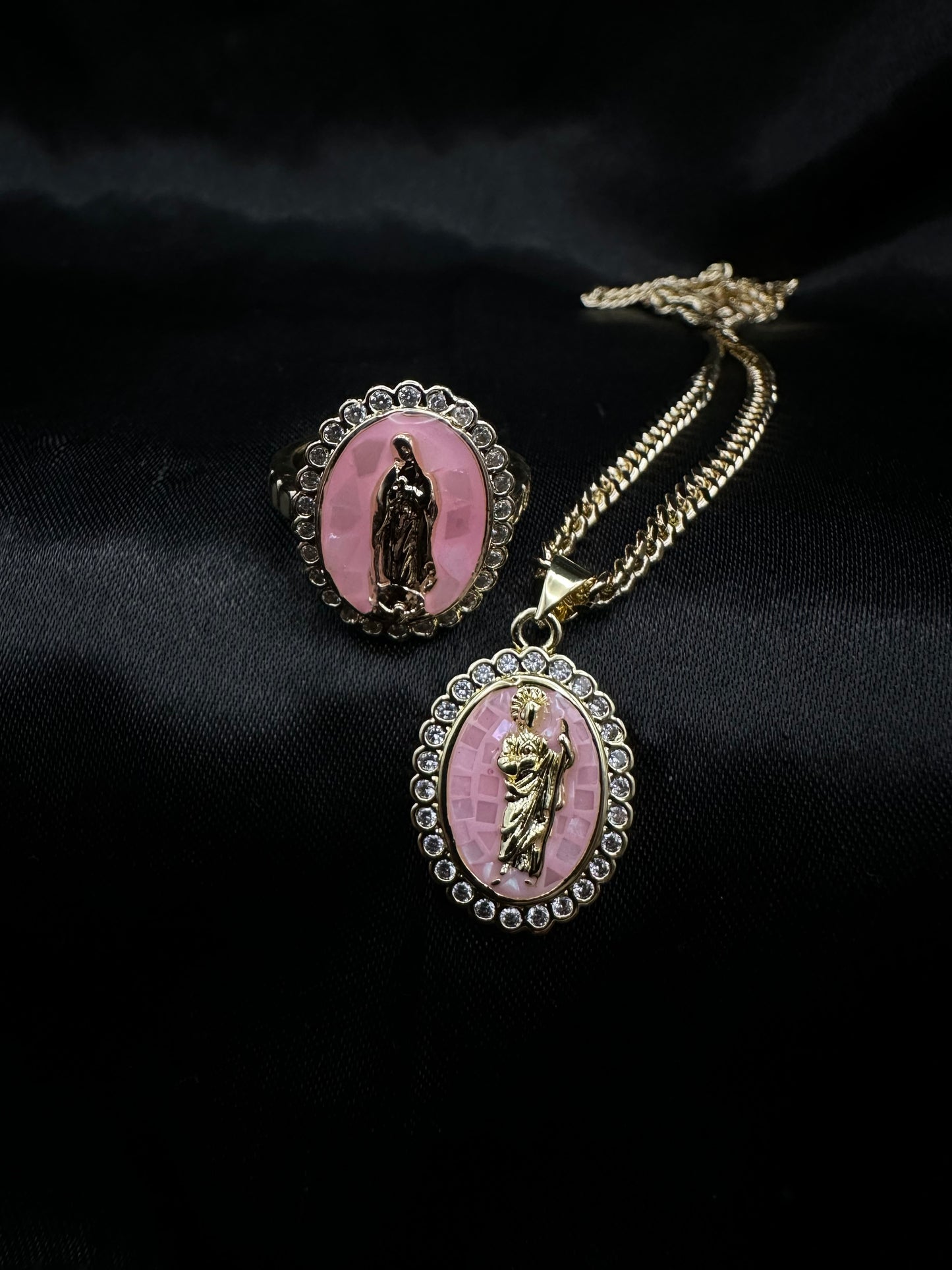 Pink Oval Virgin Mary Set