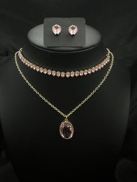 Pink Oval Diamond Set