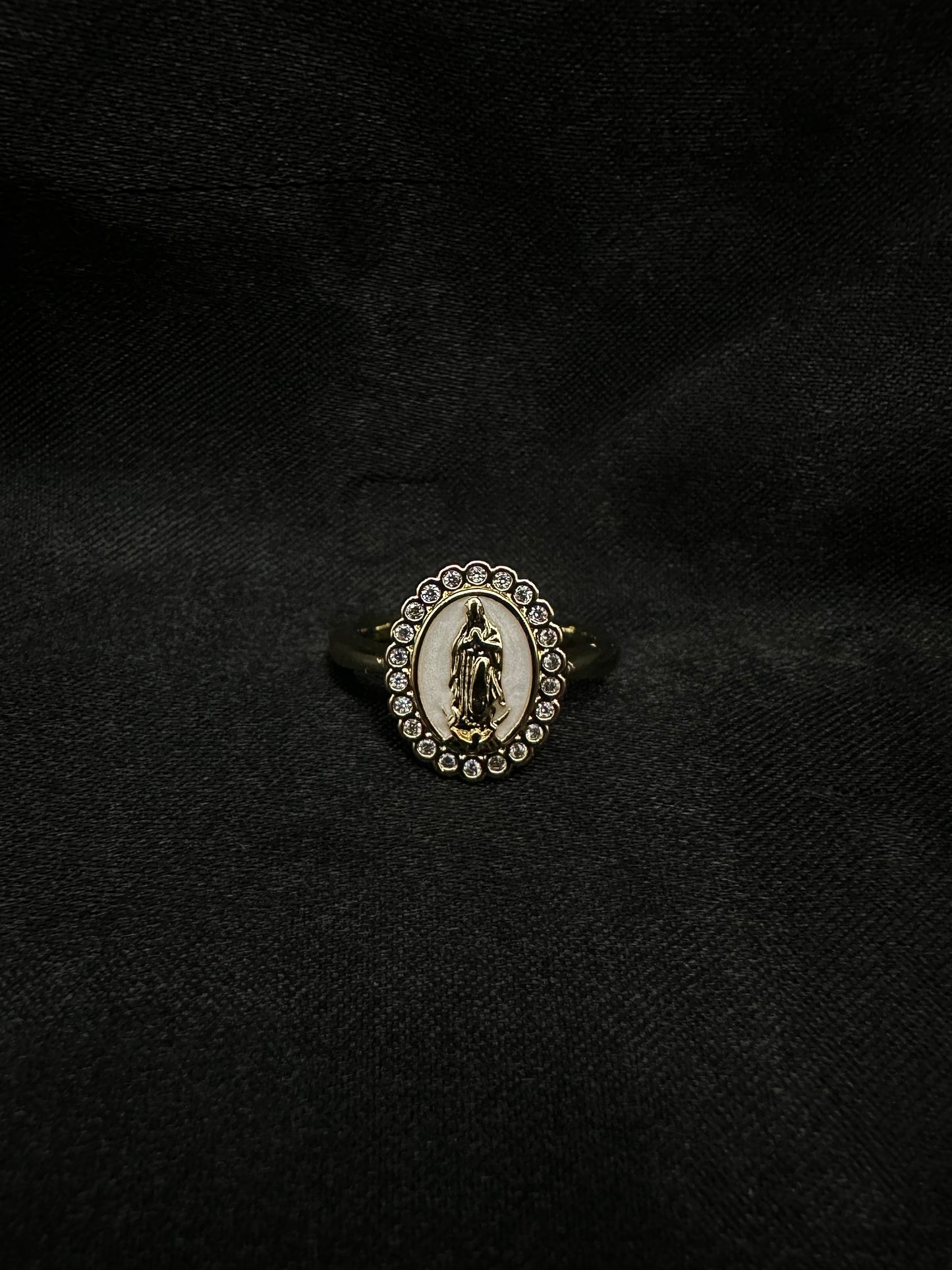 White Oval Virgin Mary Ring