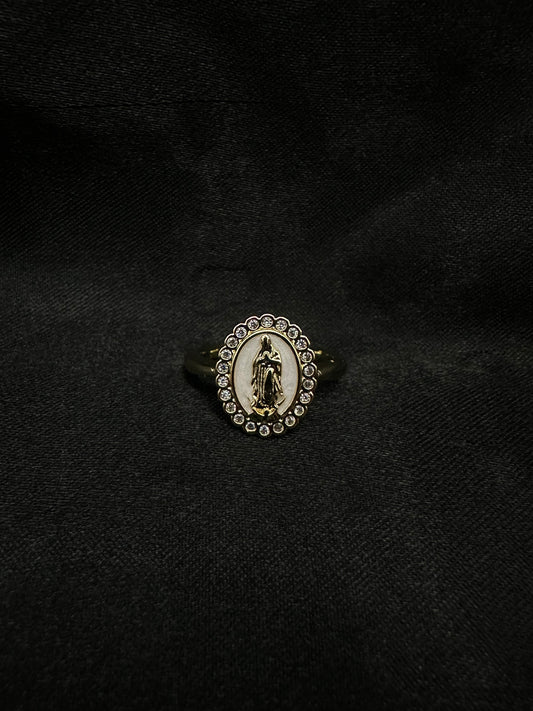 White Oval Virgin Mary Ring