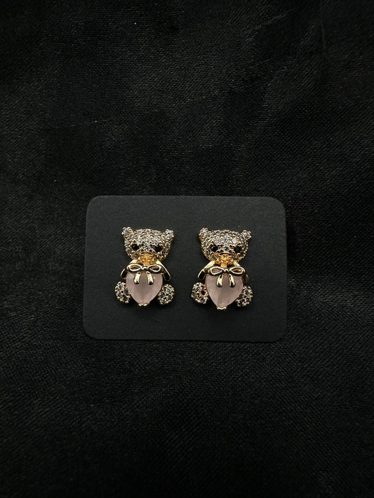 Pink Heart Bear Earrings