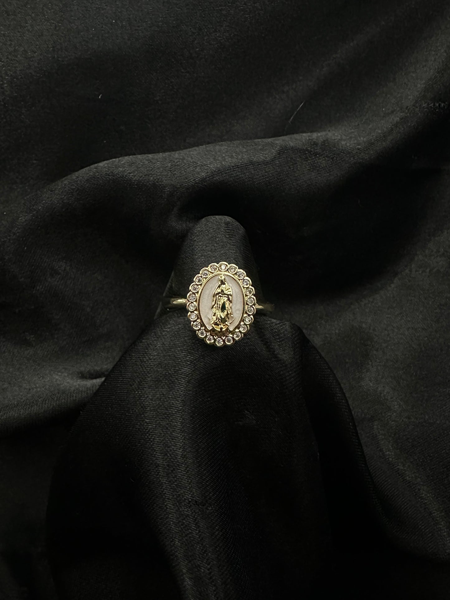 White Oval Virgin Mary Ring